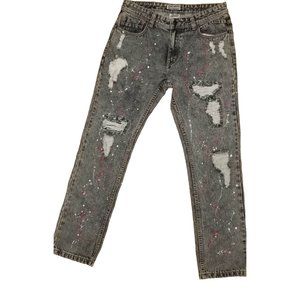 NWOT Mens Gray Denim Coin Pocket Straight Medium Wash Distressed Jeans 32x31